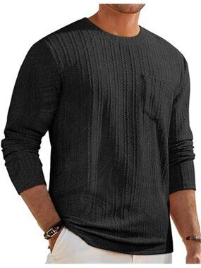 Mens Long Sleeve Shirt Crew Neck Slim Thermal Pullover Stretch Casual Winter Top